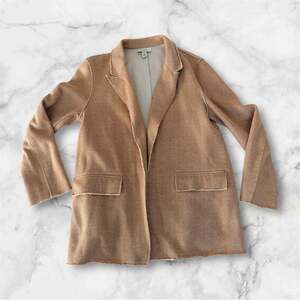 Topshop Unstructured Raw Edge Open Front Blazer in Beige